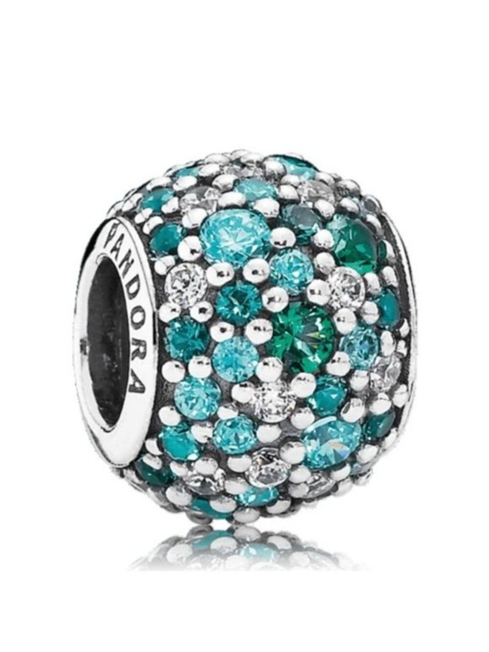 Pandora Sterling Silver Ocean Mosaic Charm w/Teal Green Pave Zirconia 791261mczm